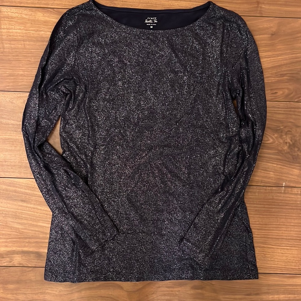J Crew painter tee - navy blue with silver sparkles